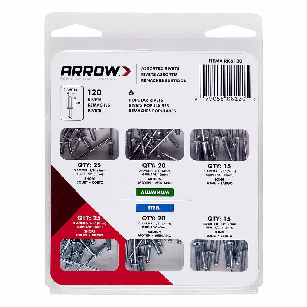 Arrow Fastener 120-Piece Rivet Kit with Steel and Aluminum Rivets
