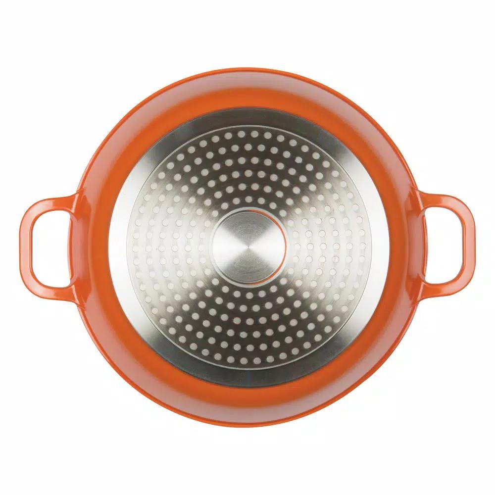 MasterPan 3 Qt. Round Cast Aluminum Nonstick Casserole Dish with Lid, Orange