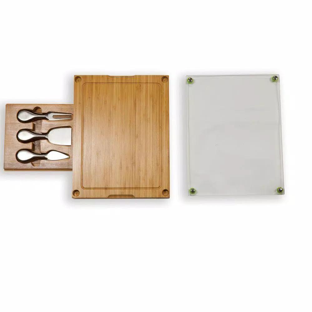 Legacy Concerto Bamboo Cutting Board and Cheese Tool Set with Tempered Glass Tray