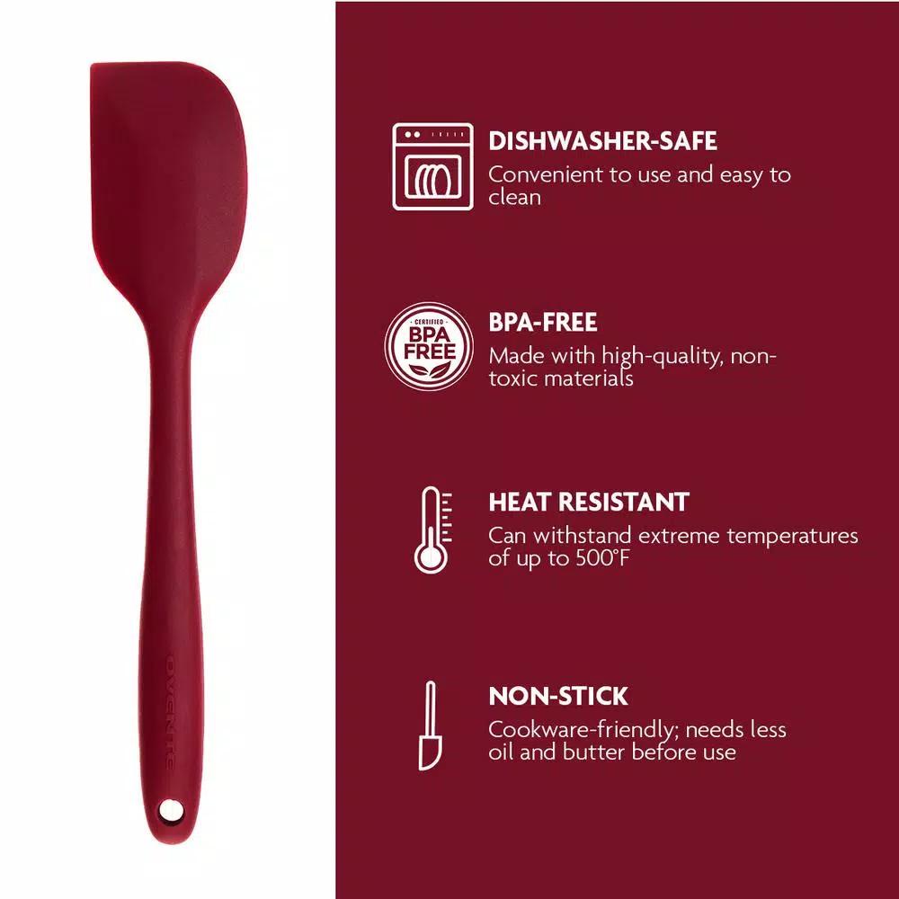 Ovente Premium Silicone Spatula with Stainless Steel Core, Heat-Resistant 500°F, Red