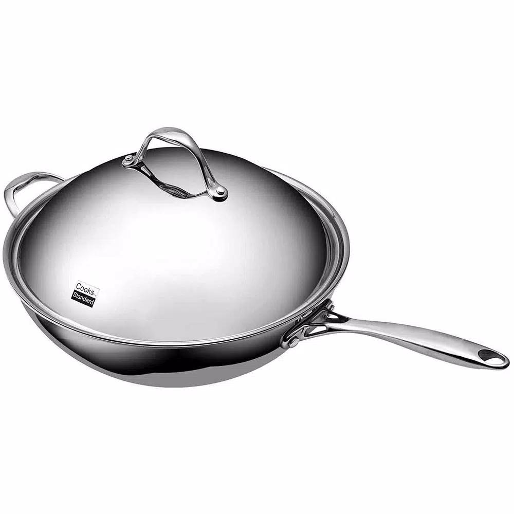 Cooks Standard 13 in. Multi-Ply Clad Stainless Steel Wok with Dome Lid