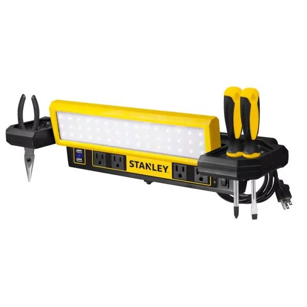 STANLEY PSL1000S 1000 Lumen LED Work Bench Shop Light with 4 AC Outlets and Dual USB Ports