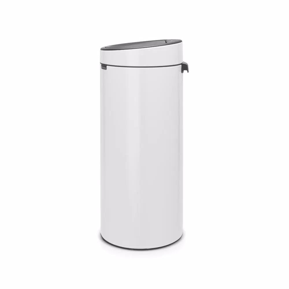 Brabantia 8 Gallon Touch Top Trash Can in White - Round Steel Kitchen Waste Bin