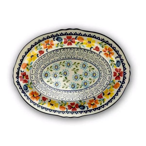 GIBSON elite Luxembourg 14 in. Multicolored Hand Painted Stoneware Oval Serving Platter