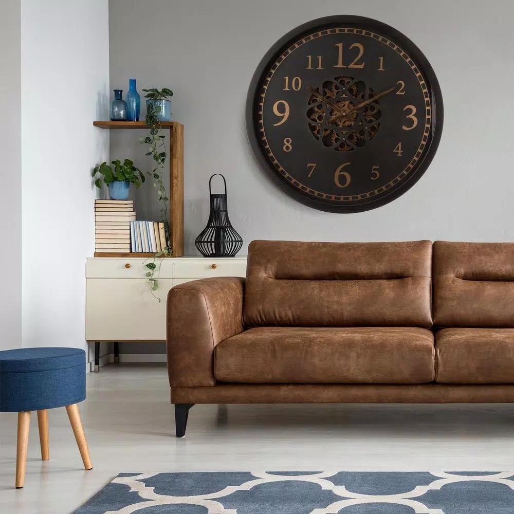 Glitzhome 22.83 in. Oversized Metal Wall Clock with Moving Gears and Roman Numerals