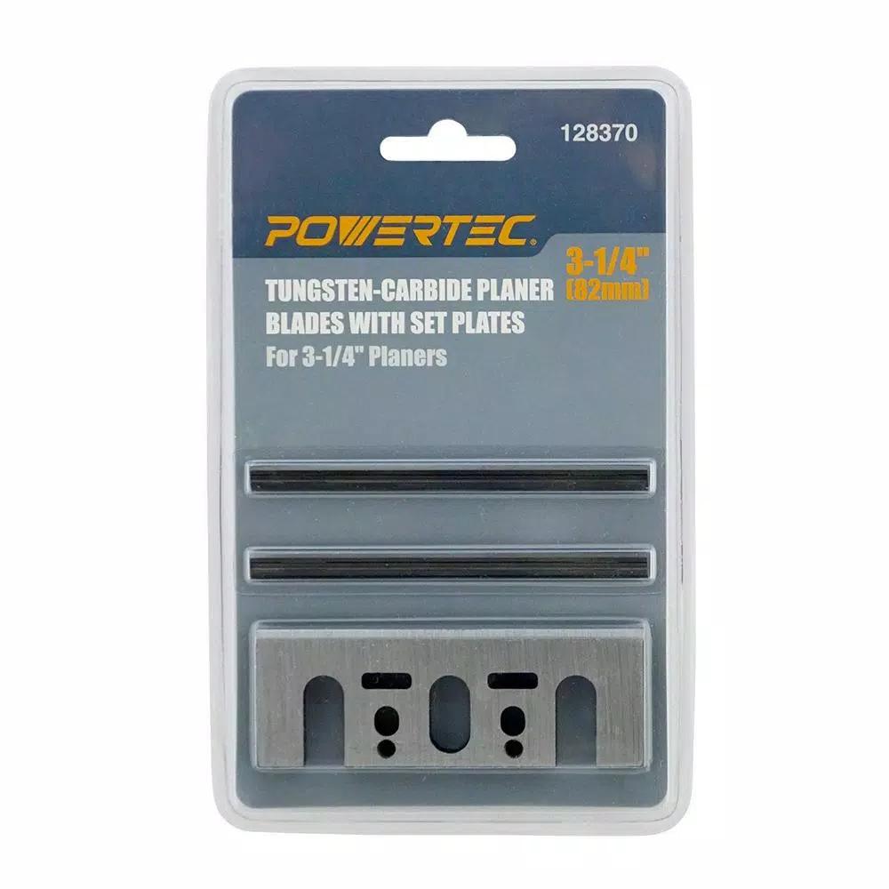 POWERTECH D-17239 3-1/4 in. Tungsten Carbide Planer Blades with Set Plates for Makita (2-Sets)