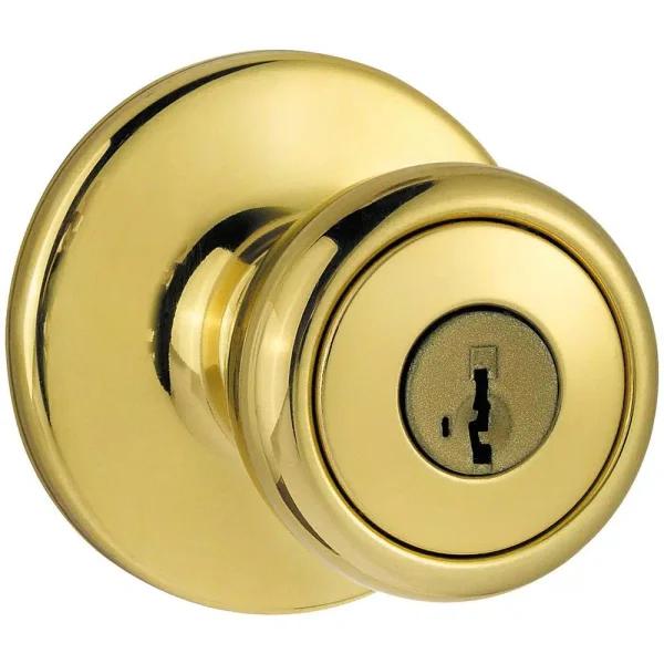 Kwikset Tylo Polished Brass Keyed Entry Door Knob with SmartKey Security