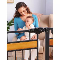 Regalo Home Accents 37 in. Extra-Tall Metal Walk-Through Designer Baby Gate, Black & Cherry Wood thumbnail 3
