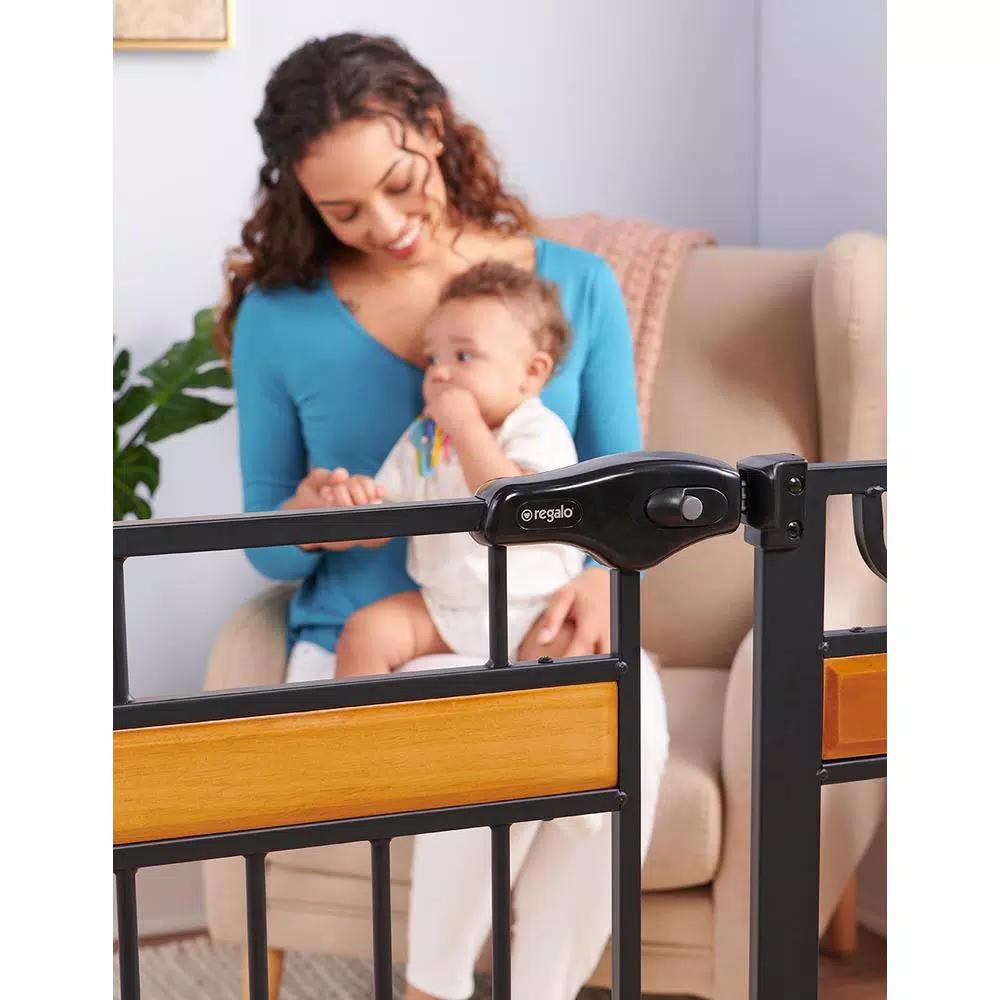 Regalo Home Accents 37 in. Extra-Tall Metal Walk-Through Designer Baby Gate, Black & Cherry Wood