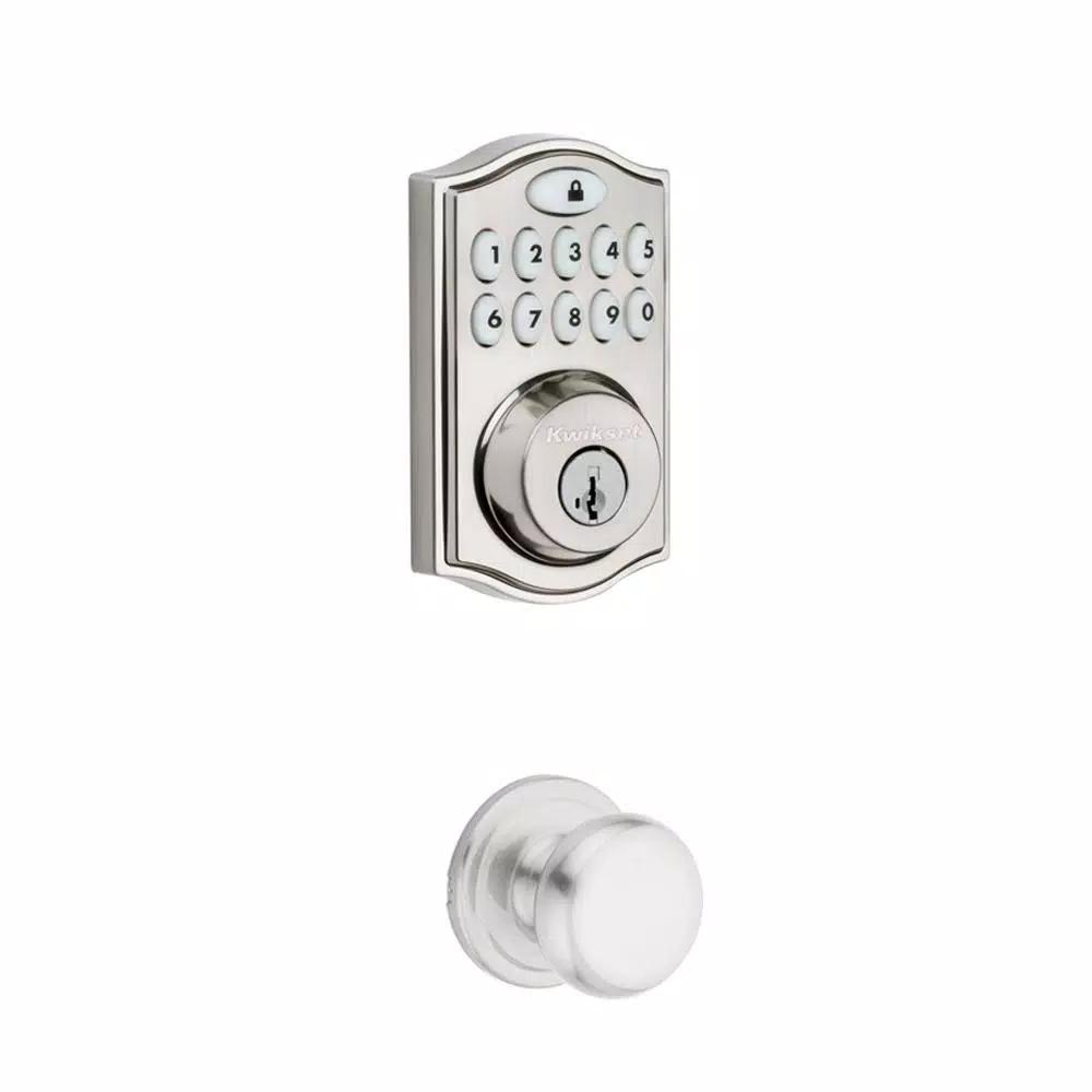 Kwikset SmartCode Satin Nickel Single Cylinder Electronic Deadbolt with SmartKey Security and Juno Passage Knob