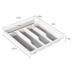 Lavish Home 5-Compartment White Silverware Drawer Organizer with Non-Slip Rubber Liner thumbnail 2