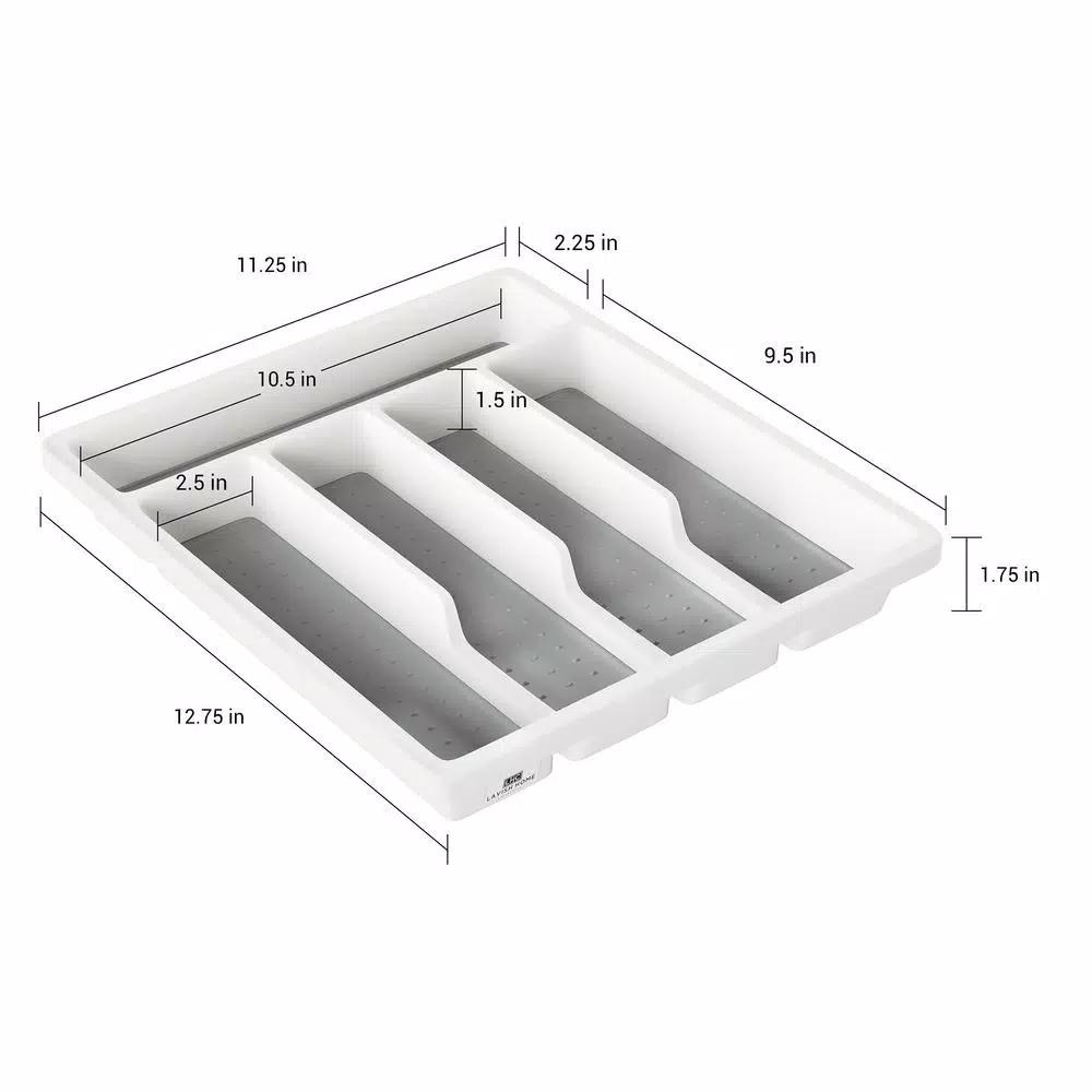 Lavish Home 5-Compartment White Silverware Drawer Organizer with Non-Slip Rubber Liner