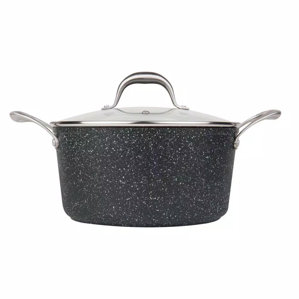 masterpan Granite Ultra 5 qt. Cast Aluminum Nonstick Stock Pot with Glass Lid, Black Marble