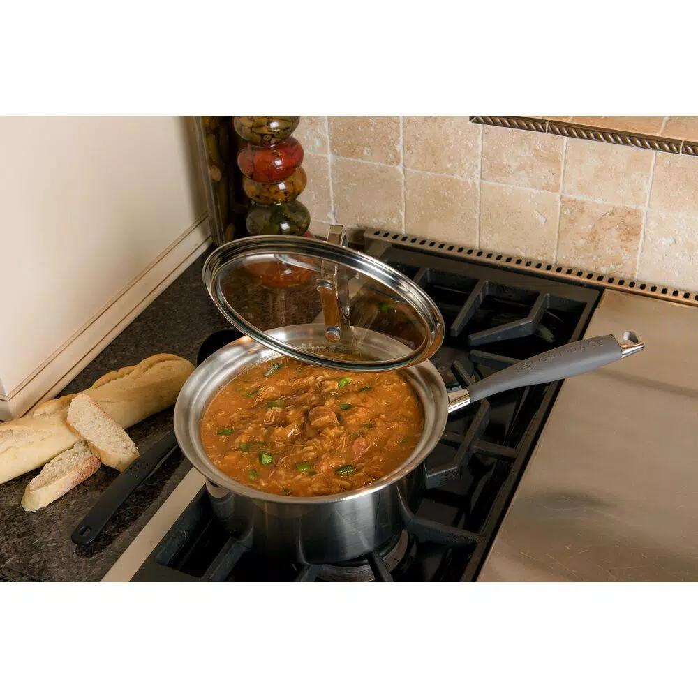 CookCraft by Candace 3 qt. Tri-Ply Stainless Steel Sauce Pan with Patented Latch Glass Lid