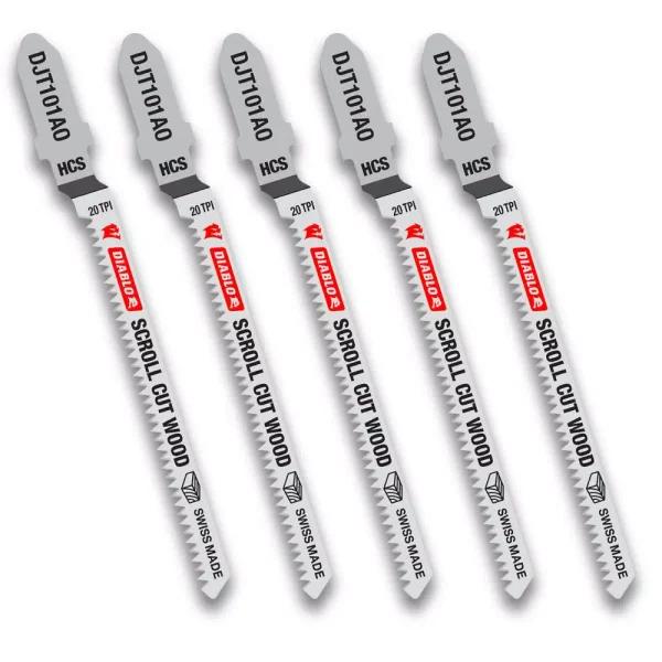 Diablo 3 in. x 20 TPI High Carbon Steel Scroll Jigsaw Blades, T-Shank (5-Pack)