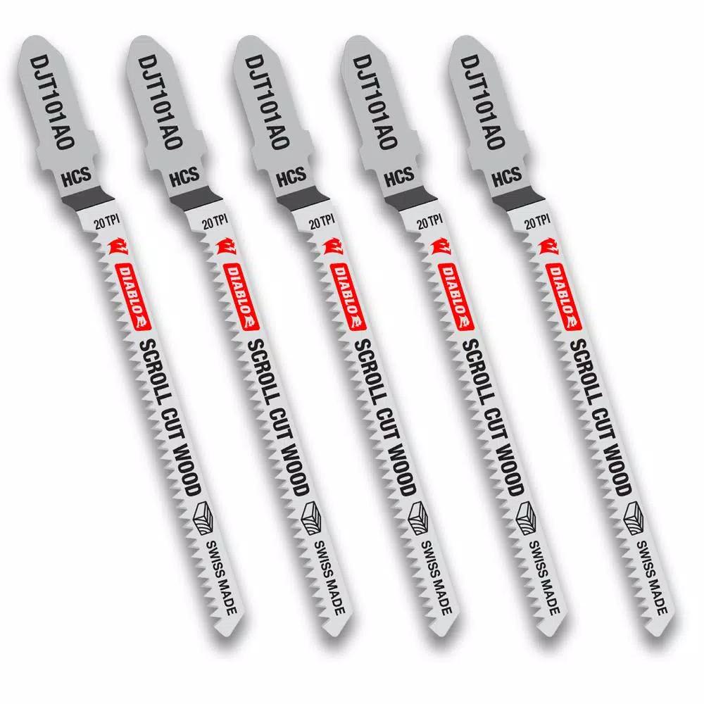 Diablo 3 in. x 20 TPI High Carbon Steel Scroll Jigsaw Blades, T-Shank (5-Pack)