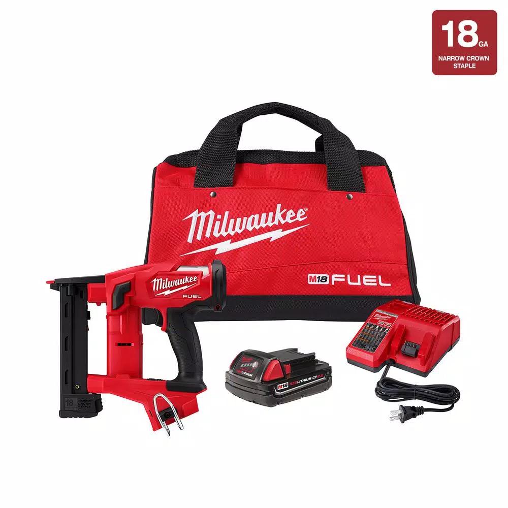 Milwaukee M18 FUEL 18-Gauge 1/4 in. Narrow Crown Cordless Stapler Kit with 2.0 Ah Battery and Charger