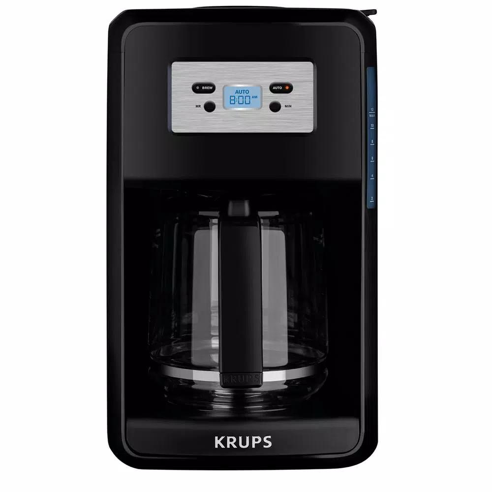 Krups Savoy 12-Cup Programmable Drip Coffee Maker with Glass Carafe and Gold-Tone Filter, Black