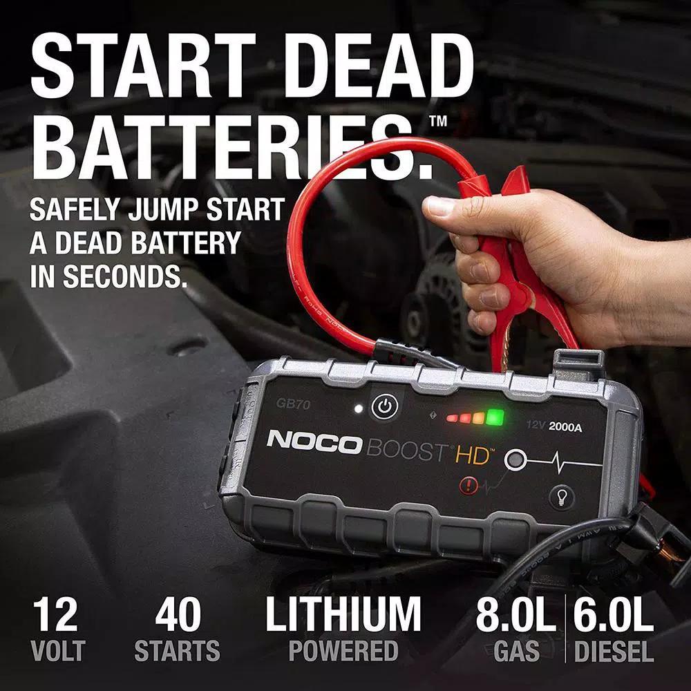 NOCO GB70 2000 Amp 12V UltraSafe Lithium Jump Starter for Up to 8L Gas and 6L Diesel Engines