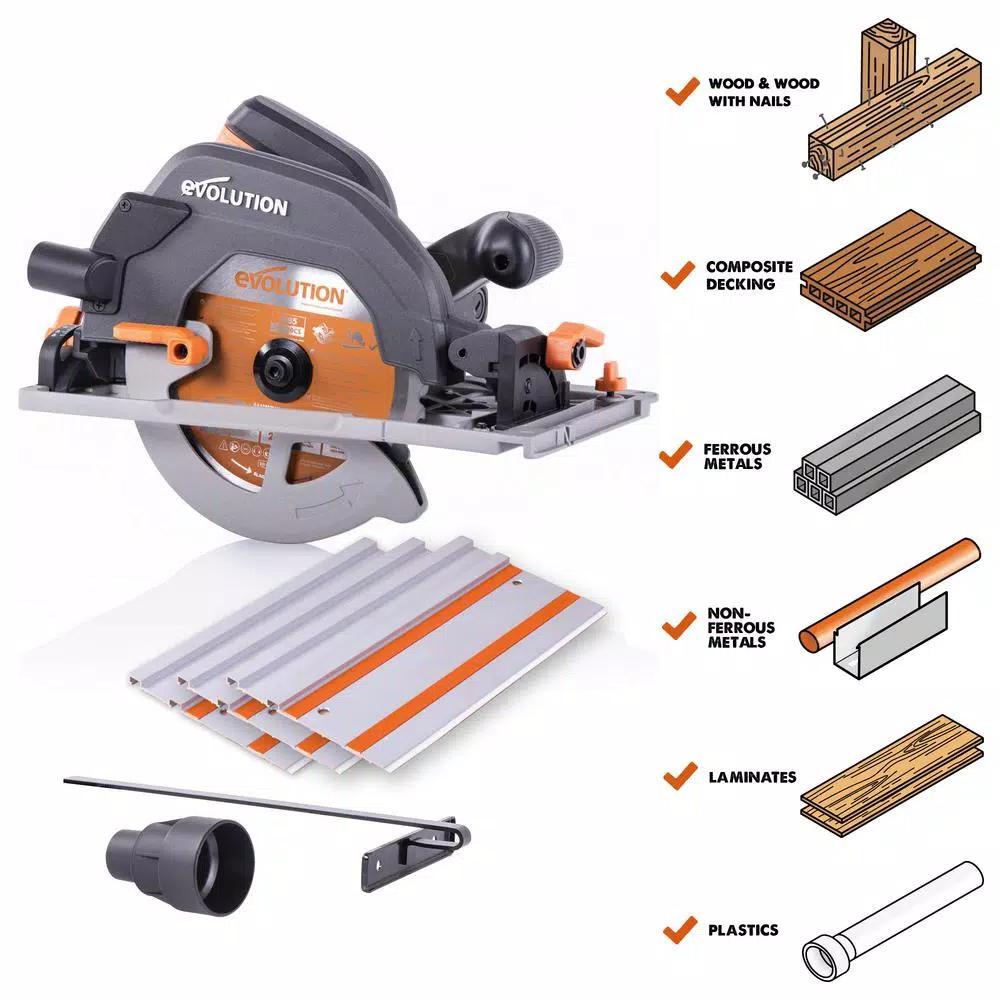 Evolution Power Tools 15 Amp 7-1/4 in. Corded Circular Track Saw Kit with 40 in. Track and Multi-Material Blade