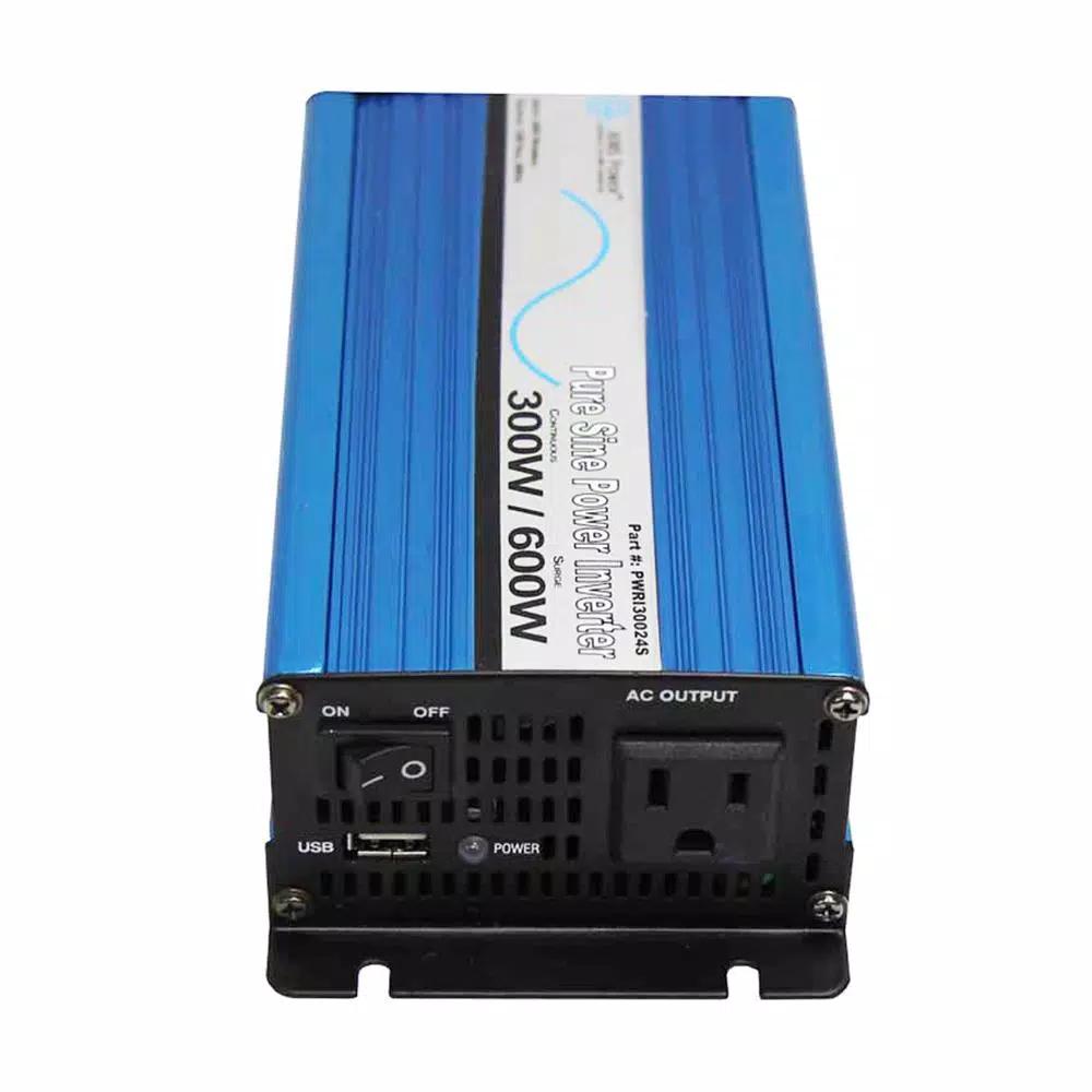 AIMS Power 300-Watt Pure Sine Wave Inverter, 12V DC to 120V AC with USB Port