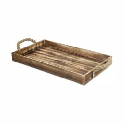 Cheungs Natural Wood Rectangular Decorative Tray with Rope Side Handles - Farmhouse Style thumbnail 4