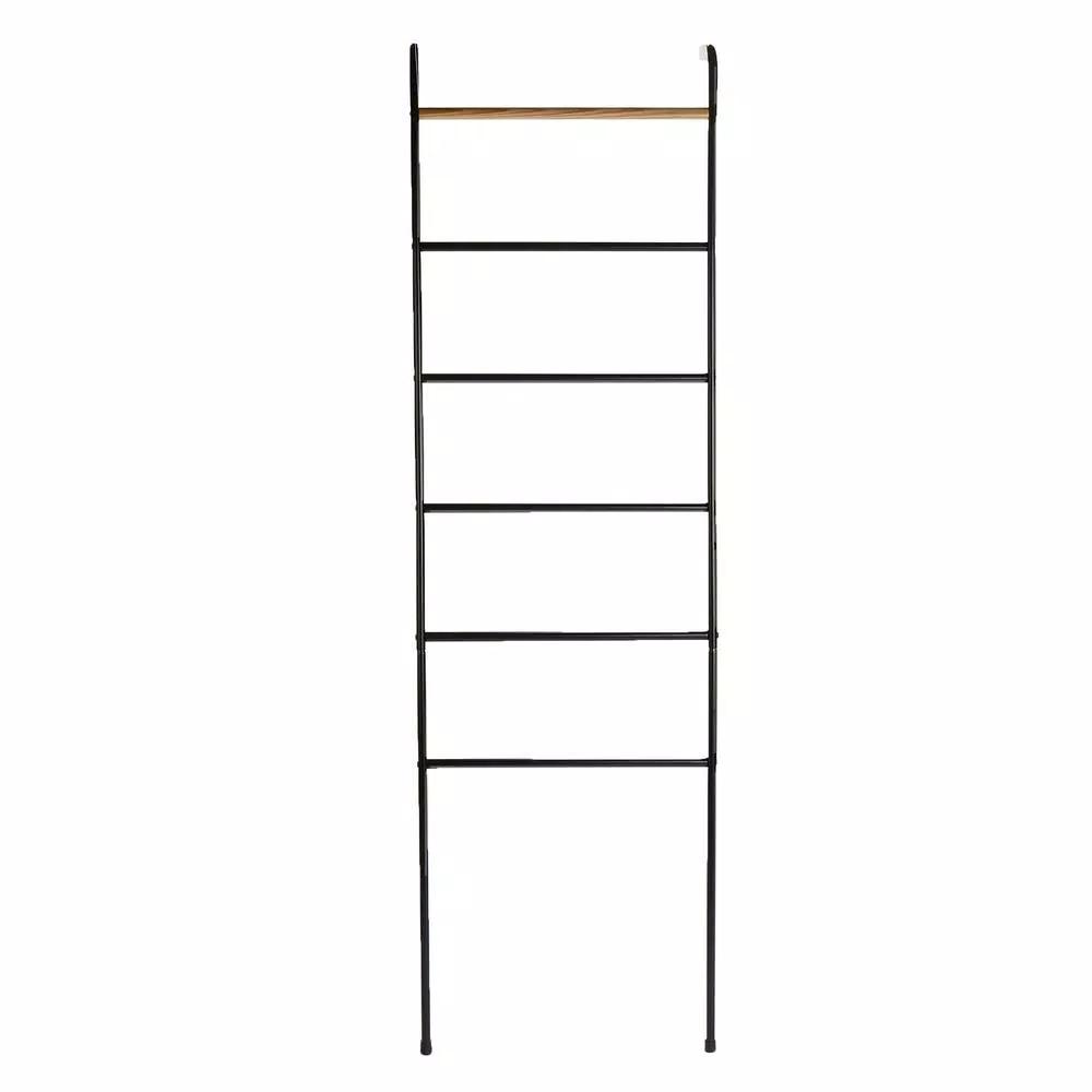 Mind Reader 6-Bar Freestanding Towel Rack, Black Metal Bathroom Towel Stand