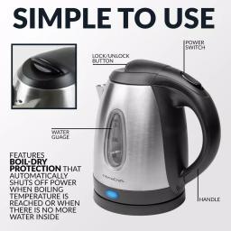 HomeCraft 1-Liter Stainless Steel Electric Kettle, 1500W Rapid Boil, 4-Cup Cordless Water Boiler thumbnail 6