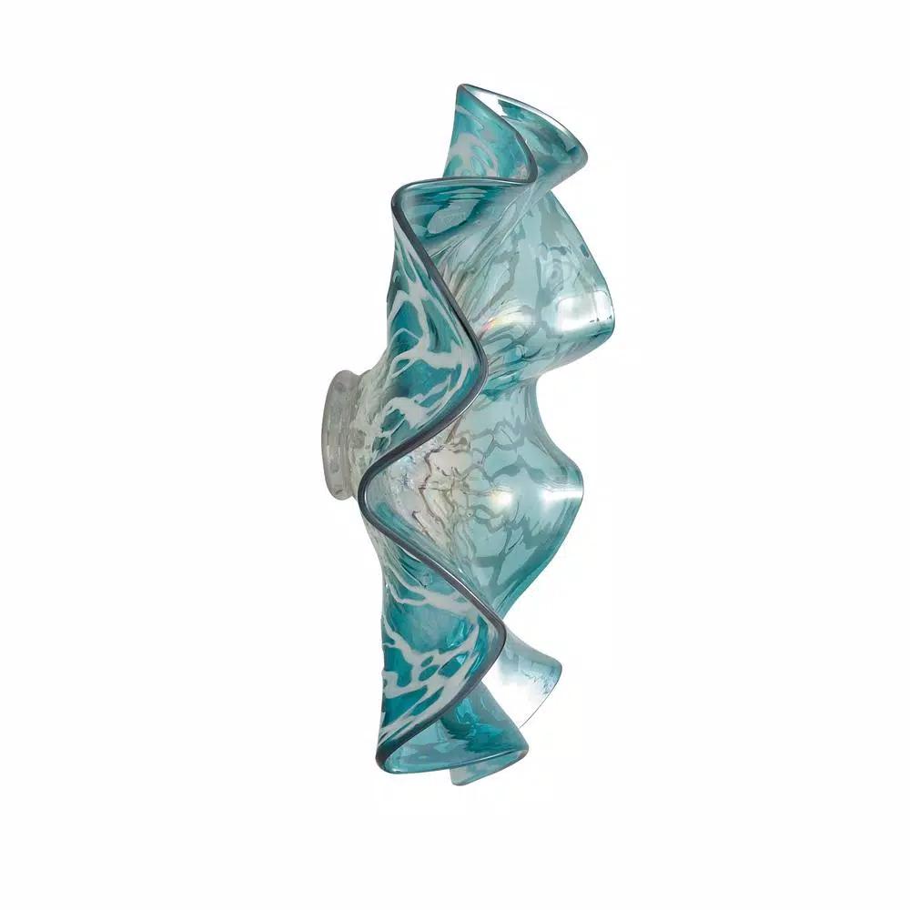 LITTON LANE Wavy Aquamarine and Gray Glass Wall Plate - Scalloped Decorative Wall Decor