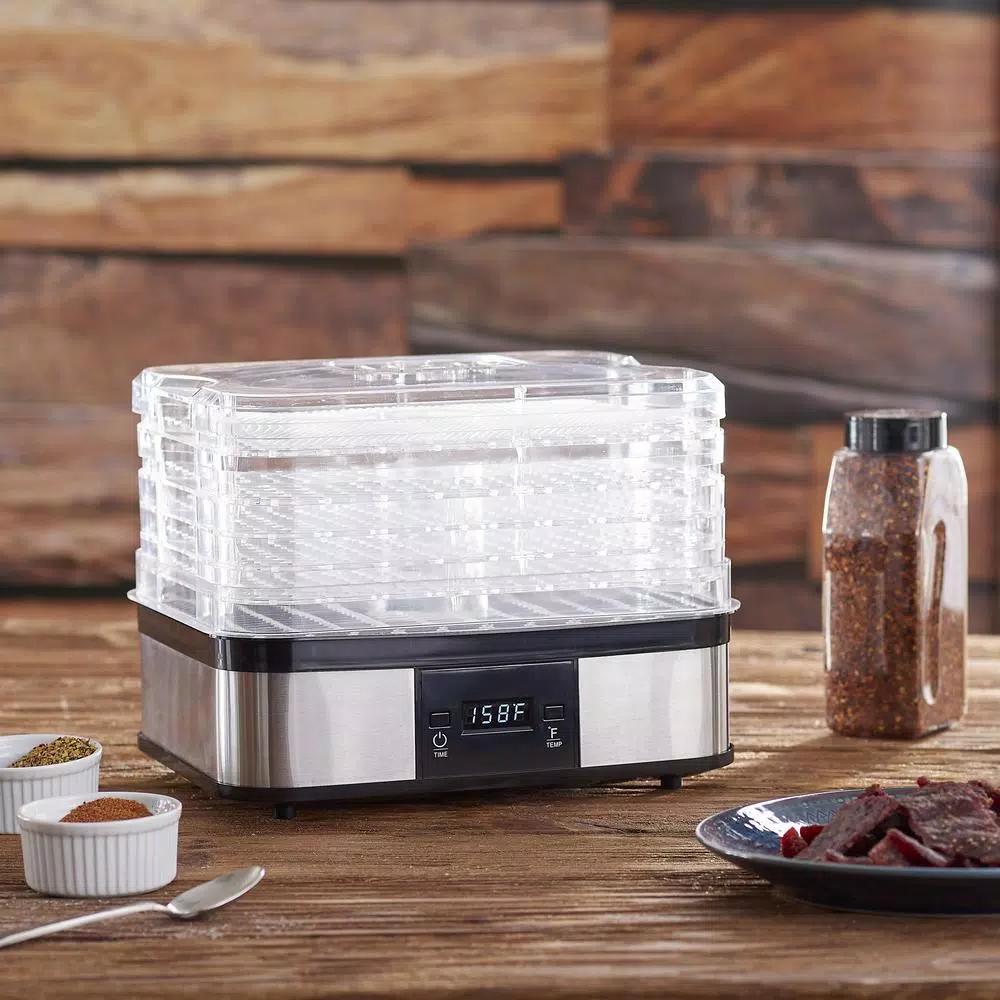 LEM 5-Tray Clear and Black Food Dehydrator with Digital Timer and Auto Shut-Off