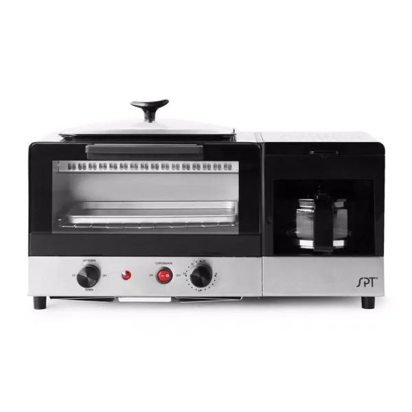 SPT 3-in-1 Breakfast Center 1450W Toaster Oven, Coffee Maker, and Griddle - Black and Stainless Steel