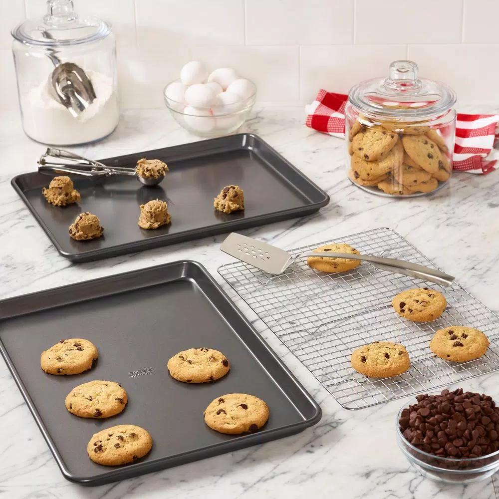 Chicago Metallic Professional Non-Stick Cookie and Jelly Roll Pan Set with Cooling Rack, 3-Piece