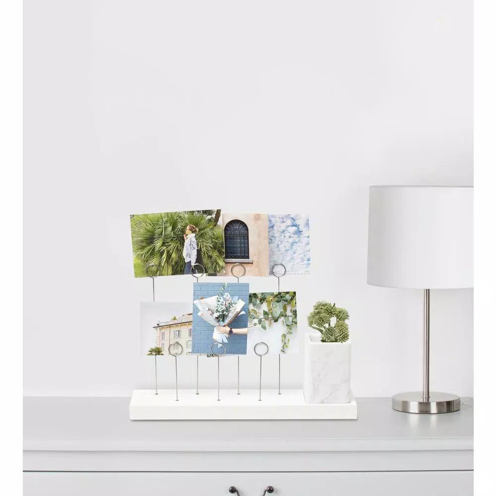 Umbra Gala White Photo Display with Walnut Wood Base and 7 Keyring Clips