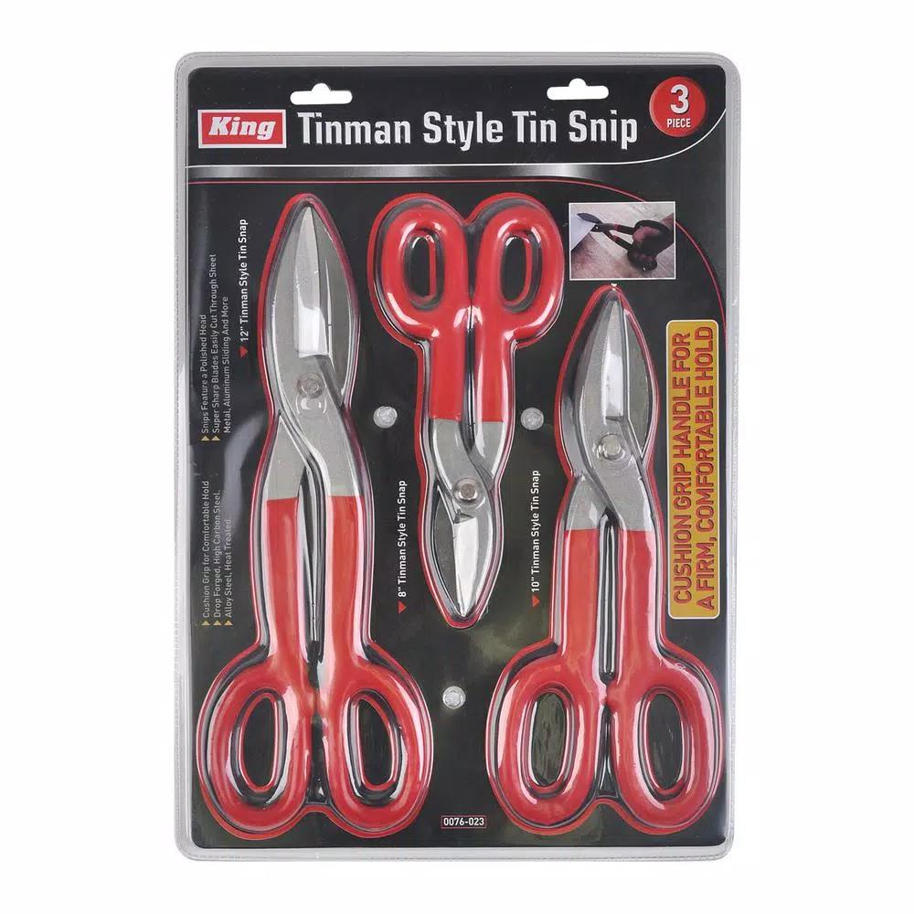 KING Tinman Style Tin Snips 3-Piece Set, High Carbon Steel Hand Tools