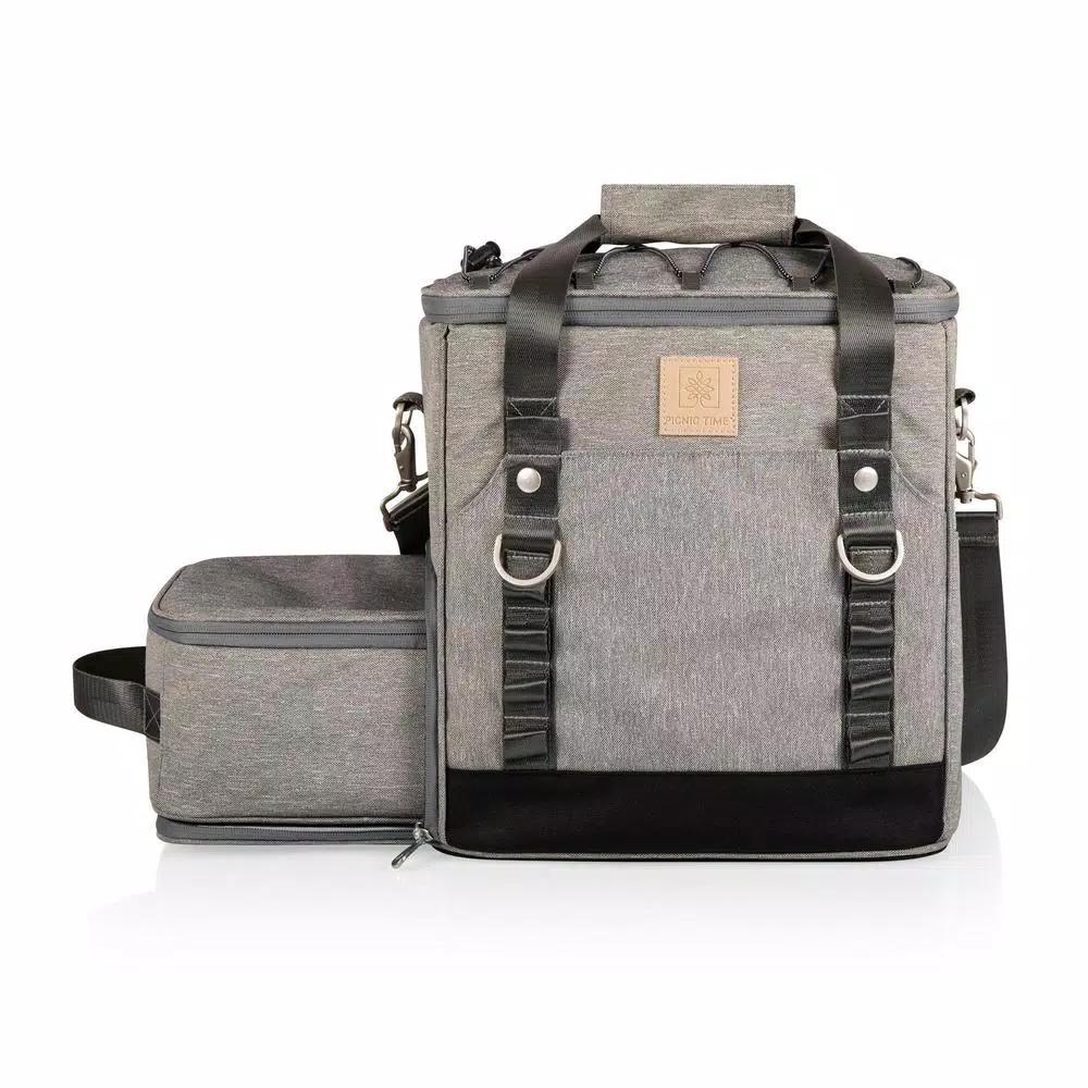 Picnic Time Frontier Heathered Gray Picnic Utility Cooler Bag with Meal Set for Four