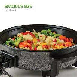 Ovente 12-Inch Electric Skillet, 1400W Non-Stick Aluminum Pan with Tempered Glass Lid thumbnail 7