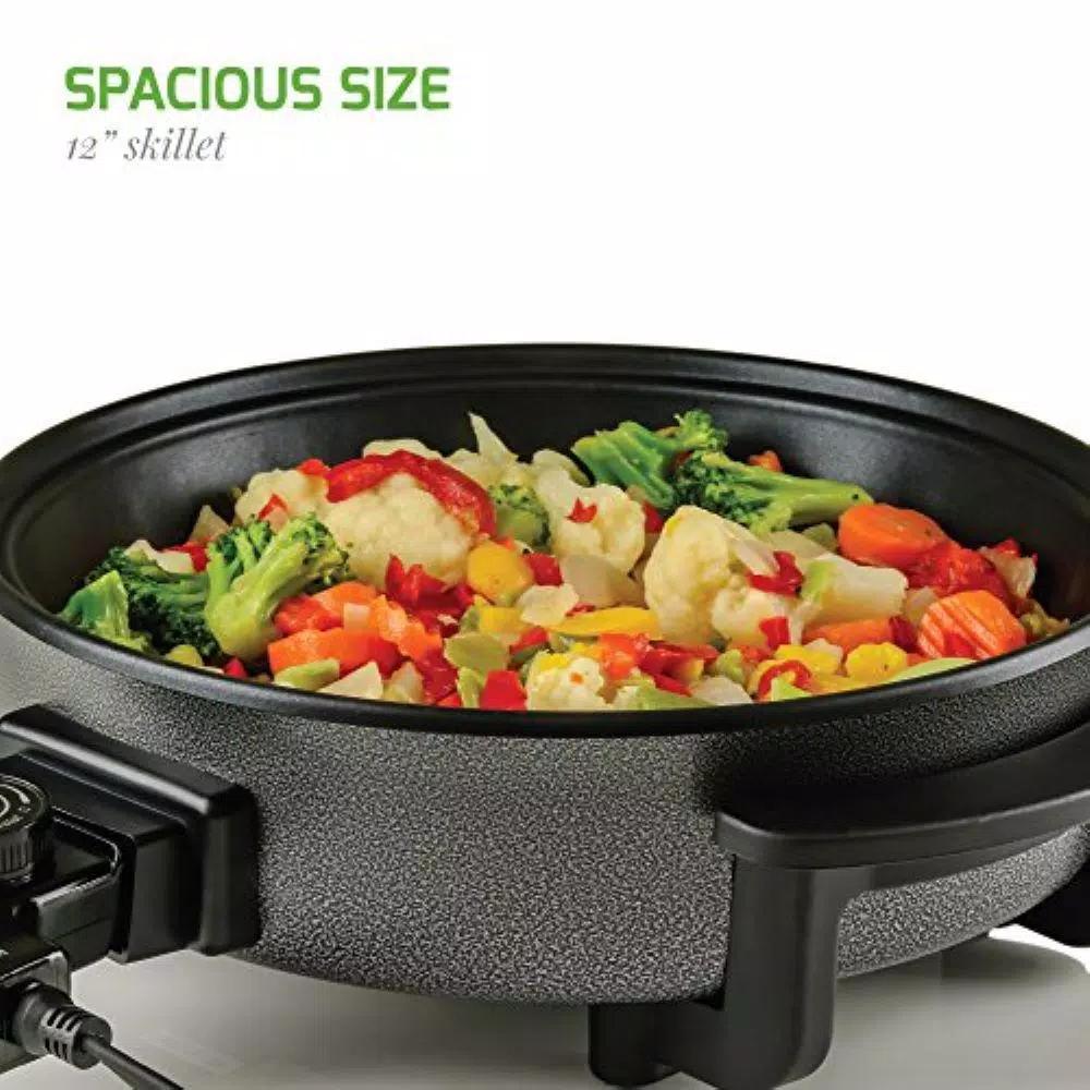Ovente 12-Inch Electric Skillet, 1400W Non-Stick Aluminum Pan with Tempered Glass Lid