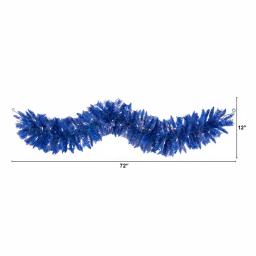 Nearly Natural 6 ft. Blue Flocked Artificial Christmas Garland with 50 Warm White LED Lights thumbnail 2