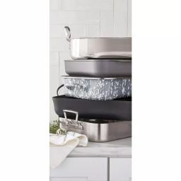 Golden Rabbit Grey Swirl 10.5 qt. Porcelain Enamelware Roasting Pan with Glass Lid thumbnail 2