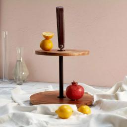 Mason Craft & More Acacia Wood 2-Tier Serving Tray with Faux Leather Handles thumbnail 4