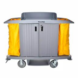 Alpine Industries 3-Shelf PVC Janitorial Cleaning Cart with 2 Yellow Vinyl Bags thumbnail 1