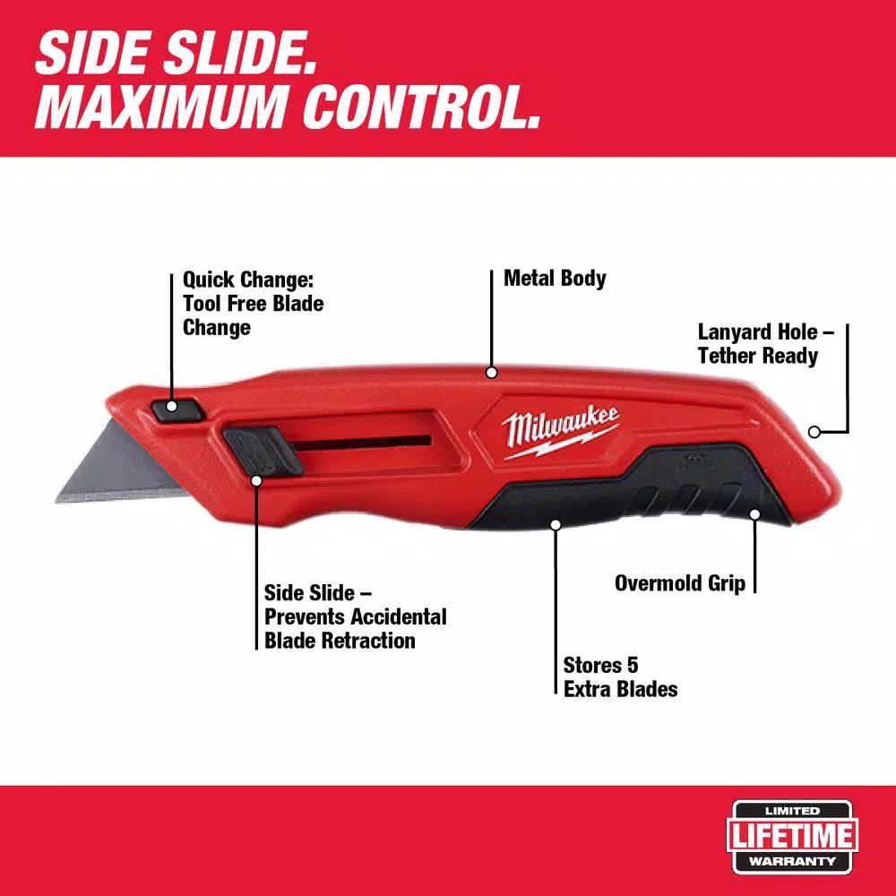 Milwaukee Side Slide Utility Knife with Metal Body and Blade Storage