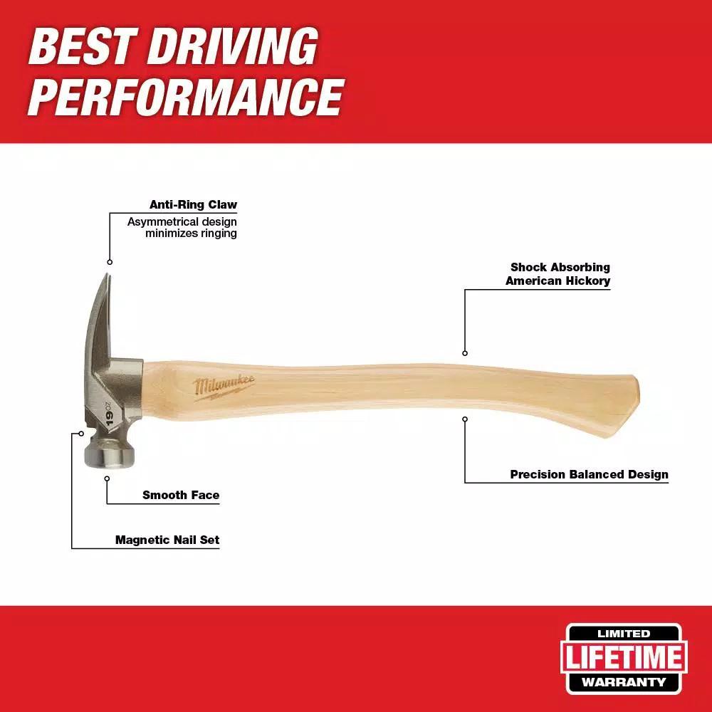 Milwaukee 19 oz. Smooth Face Hickory Wood Framing Hammer with Magnetic Nail Set
