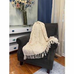 LR Resources LR Home Handmade Boho Tufted Cotton Throw Blanket with Fringe, Beige, 50 x 60 in thumbnail 5