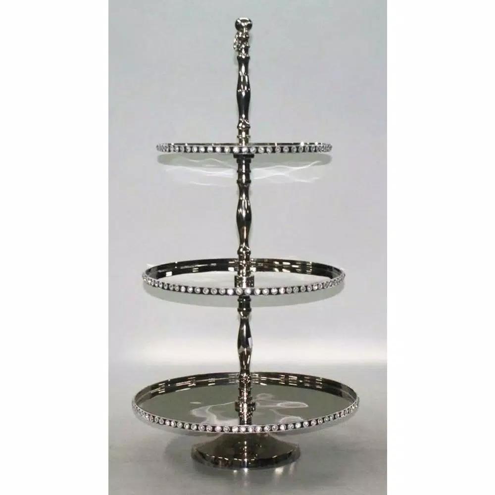 Heim Concept 3-Tier Silver Cake Stand with Crystal Chatons, 31.75 in. Height