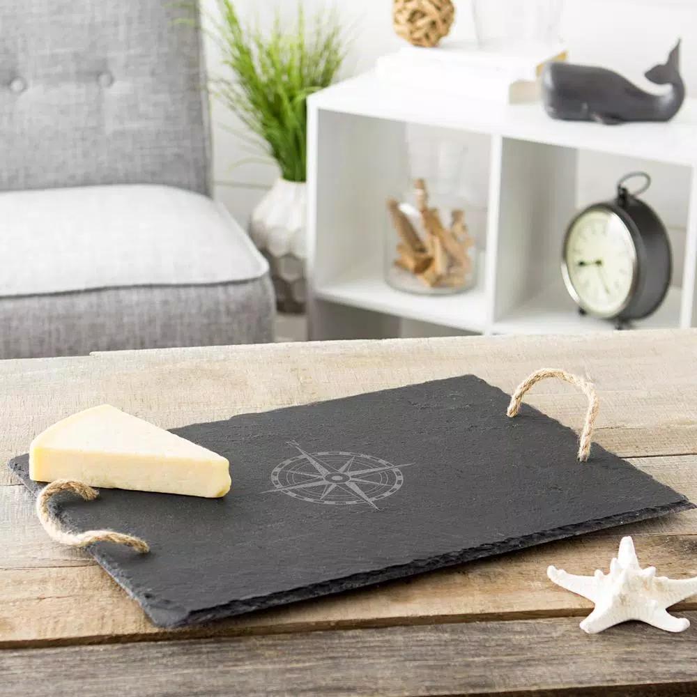 Cathy's Concepts Compass Slate Serving Tray with Hemp Handles and Soapstone Chalk