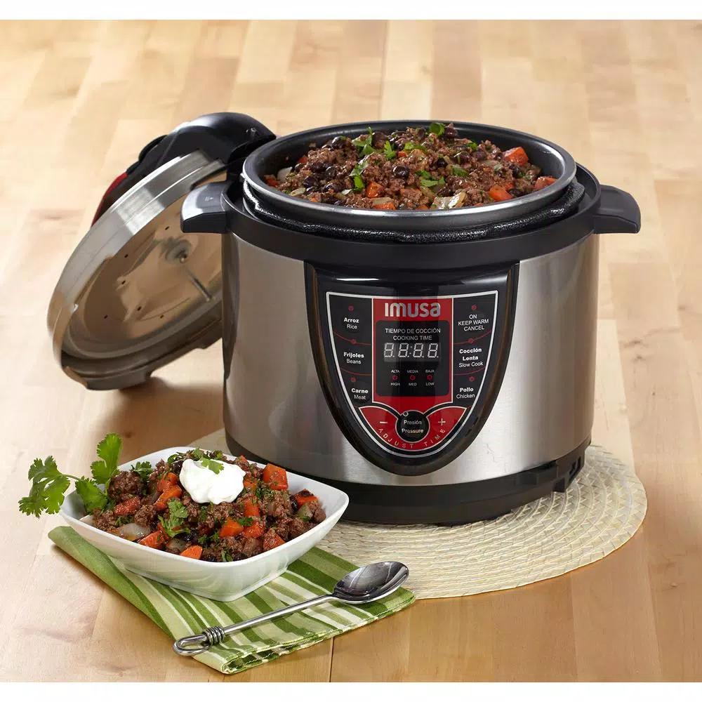 IMUSA 5 Qt. Electric Pressure Cooker, Silver and Red with Digital Display