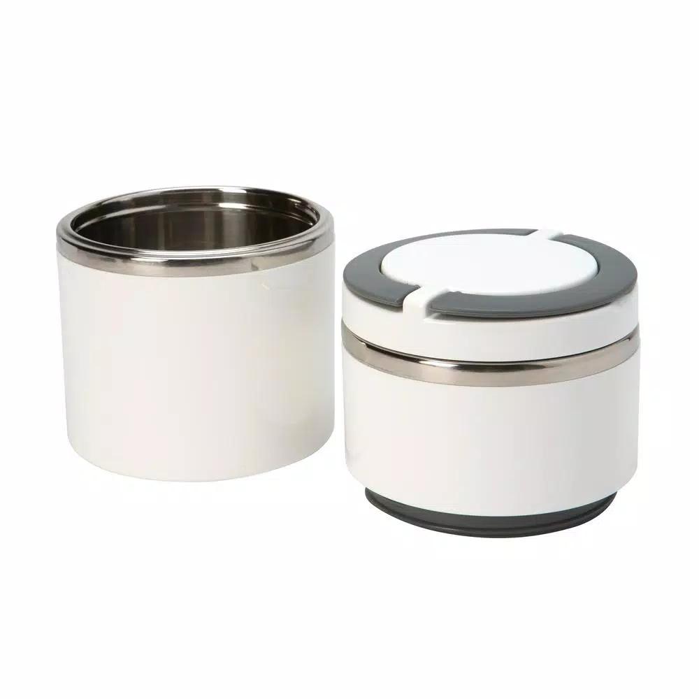 Kitchen Details White 2-Tier Round Twist Stainless Steel Insulated Lunch Box