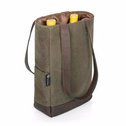 Picnic Time Khaki Green Waxed Canvas 2-Bottle Insulated Wine and Cheese Tote Bag thumbnail 3