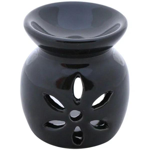 Benzara Black Handmade Ceramic Oil Diffuser and Warmer with Leaf Cutout Design